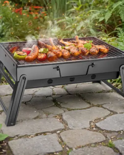 Outdoor Portable BBQ Stove Barbecue Charcoal Grill - Black