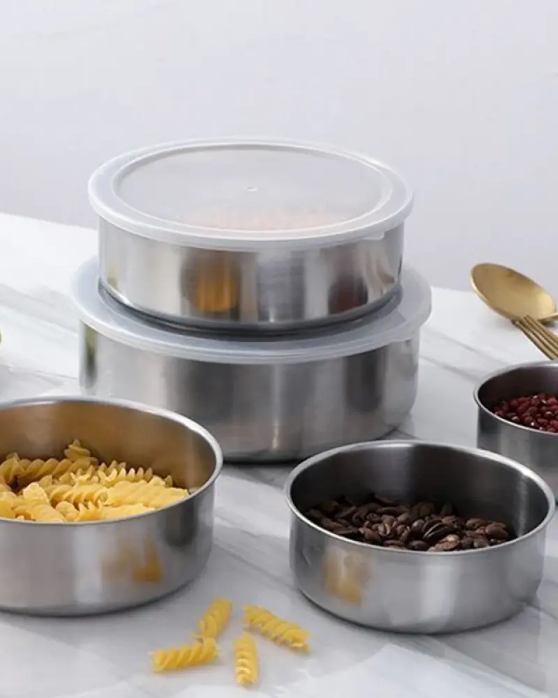5Pcs Stainless Steel Fresh-Keeping Boxes with Lid