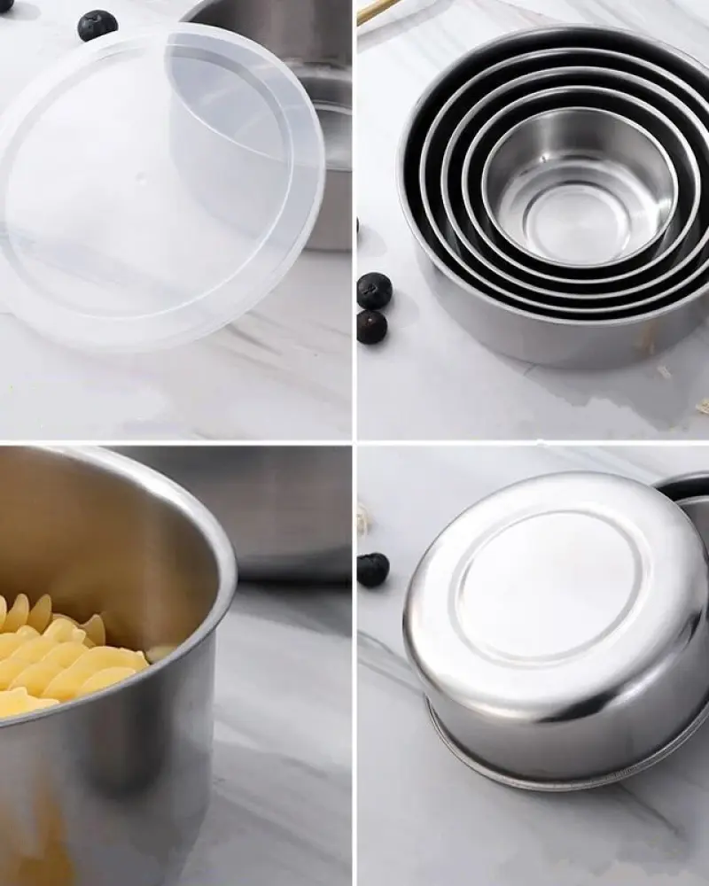 5Pcs Stainless Steel Fresh-Keeping Boxes with Lid