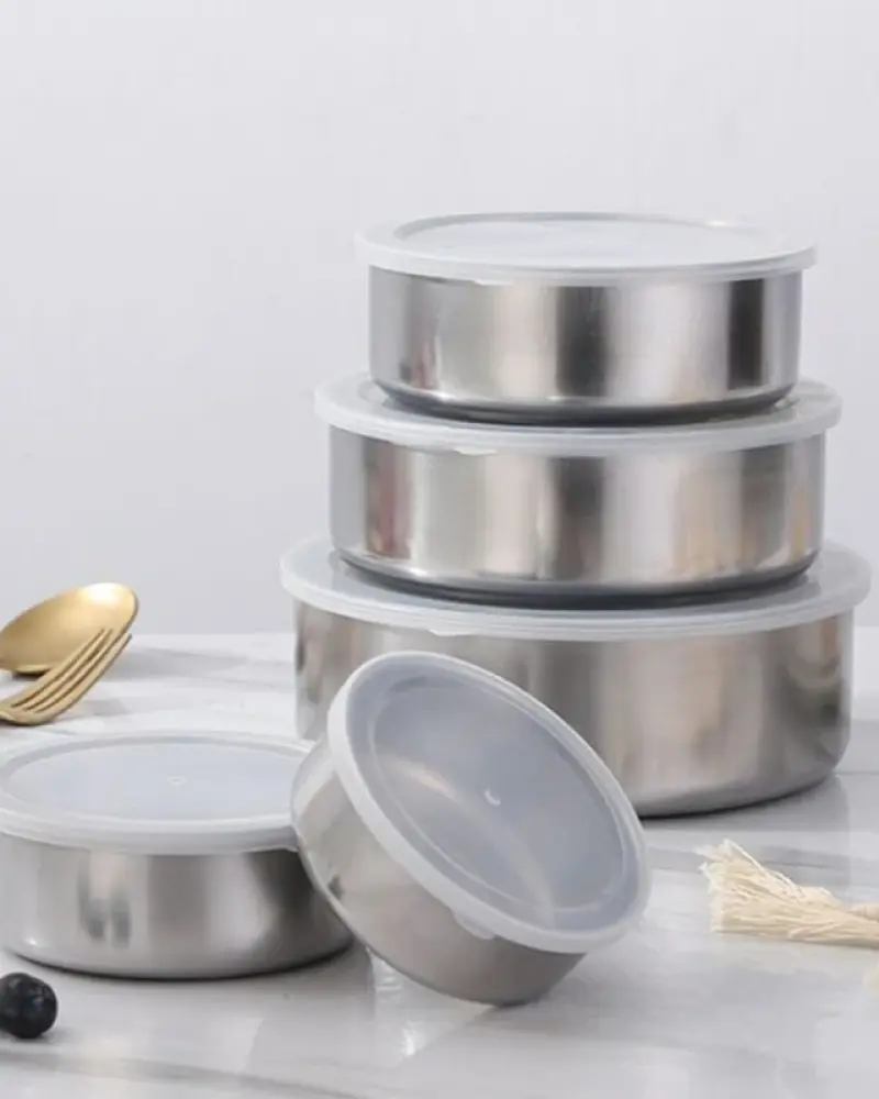 5Pcs Stainless Steel Fresh-Keeping Boxes with Lid
